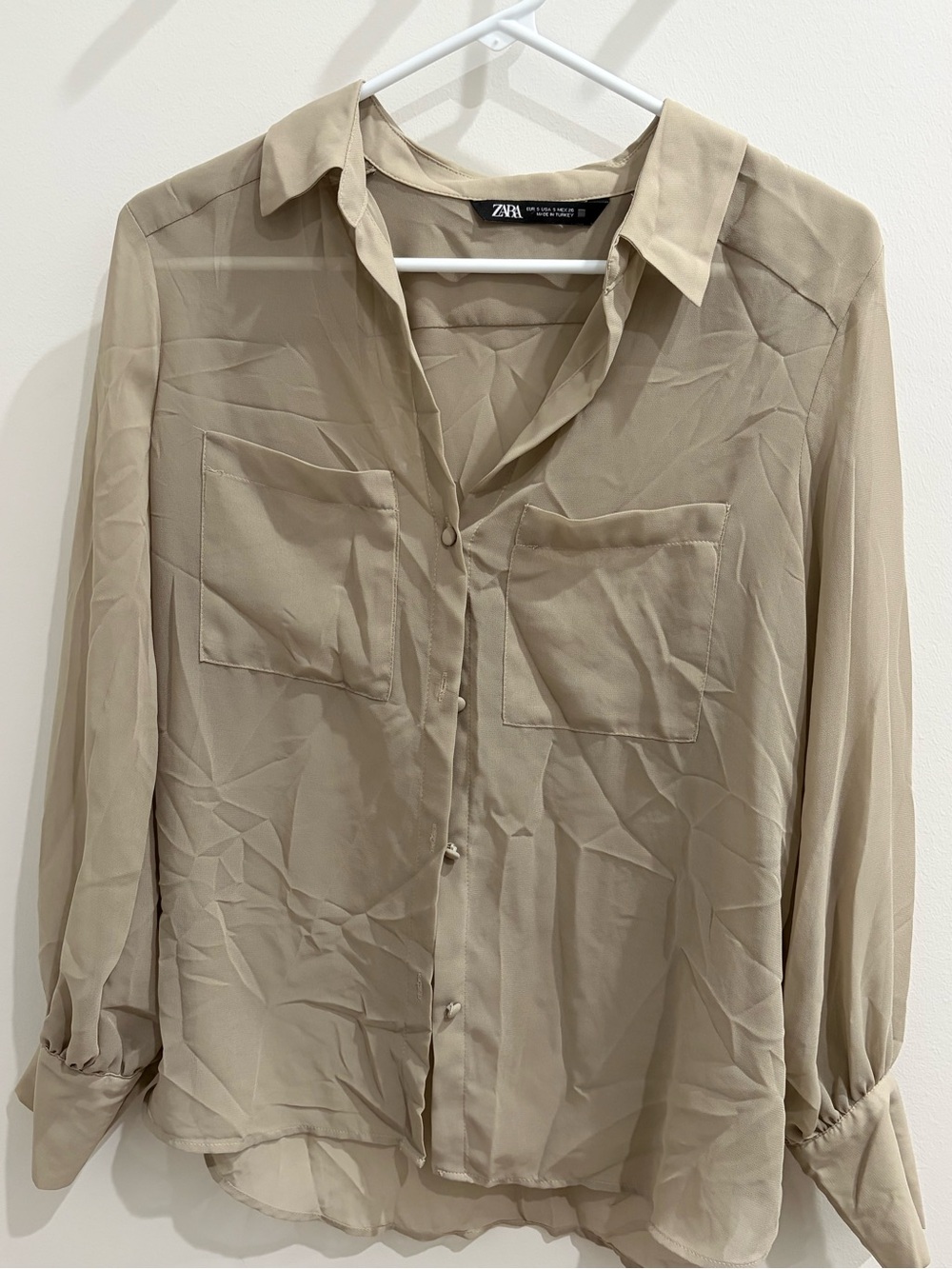 Zara Lightweight Sheer Shirt in Taupe